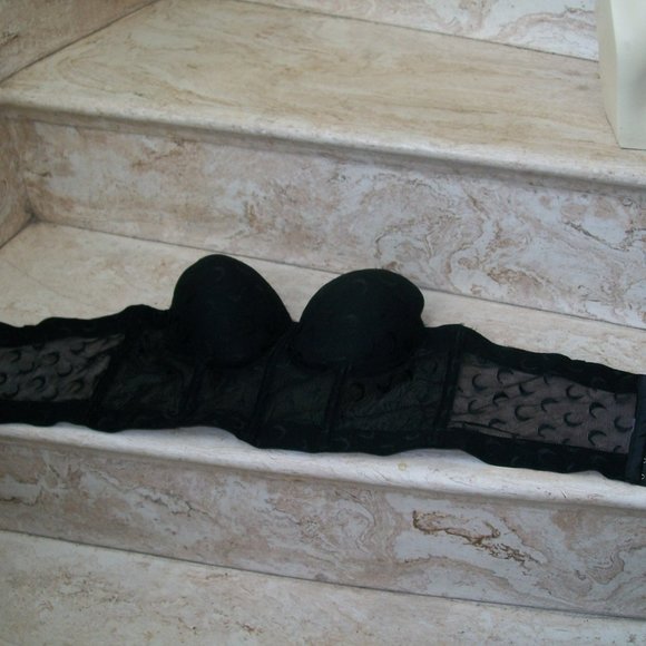 Poizen Industries Womens Black Mesh Moon Boned Figure Flattering Bustier Bra M/L - Picture 3 of 8